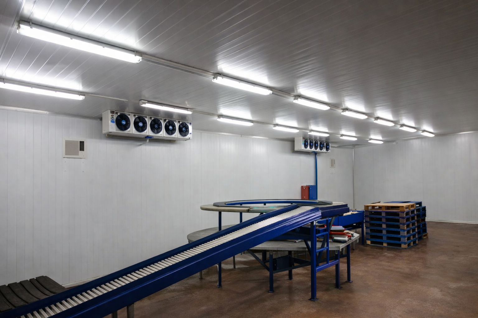 Industrial cold storage and conveyor system